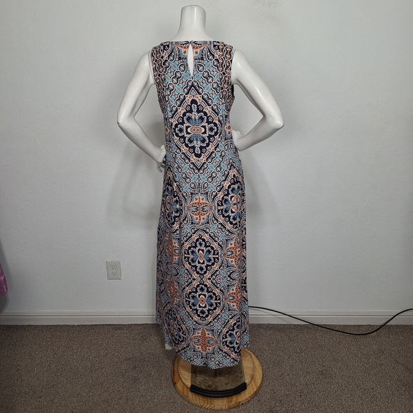 Chicos Navy Blue Orange Patterned Bohemian Retro Festival Boho Maxi Dress Size M - Picture 5 of 13